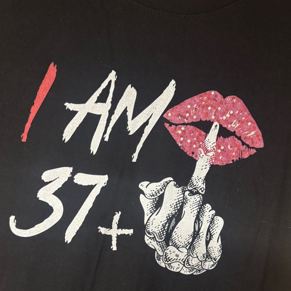 Black Graphic Tee with Red and White Print - Picture 2 of 3